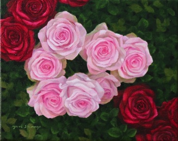 Pink and Red Roses - Oil on canvas 20cmx25cm